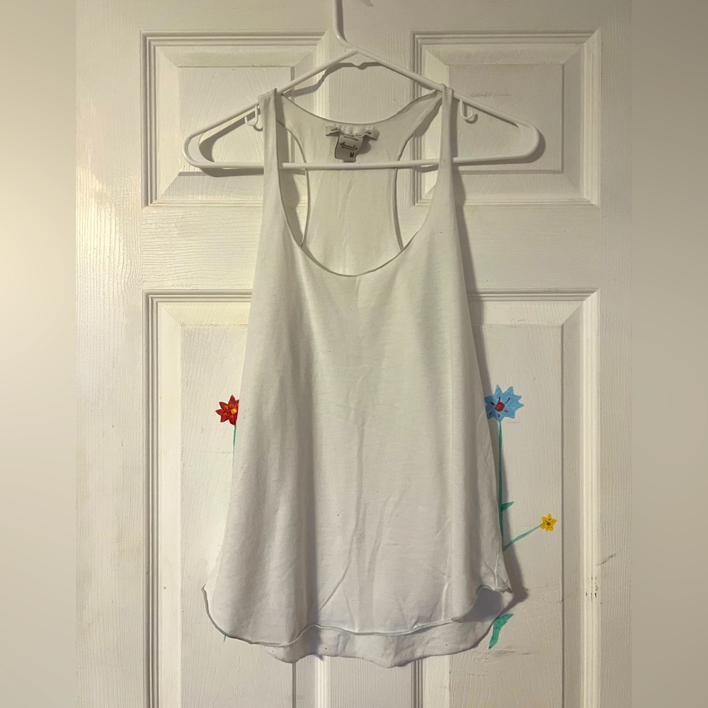 White Racerback Tank with scoop hem